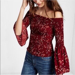 Express Off-Shoulder Floral Burgundy Top